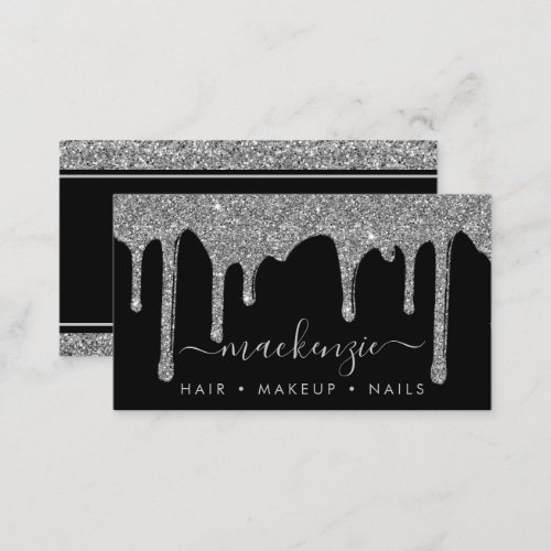 Luxury Black Silver Sparkle Dripping Glitter Business Card