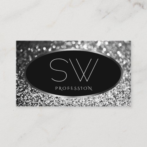 Luxury Black Silver Sparkle Glitter Stars Monogram Business Card
