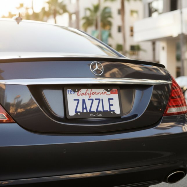 Luxury Black Simple Personalized Name License Plate Frame (Creator Uploaded)