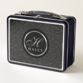 Sparkly Rose Gold Glitter Marble Ombre Monogram Metal Lunch Box