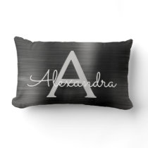 Luxury Black Stainless Steel Monogram Name Lumbar Pillow