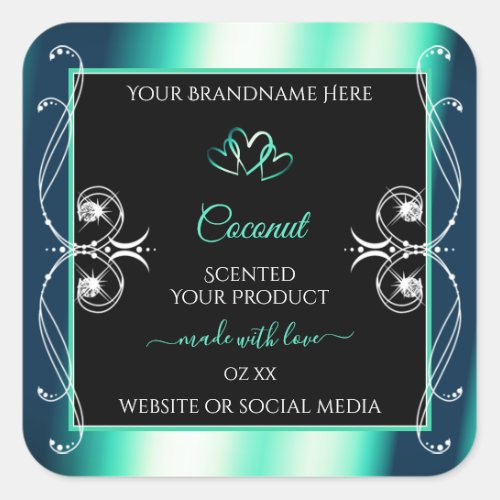 Luxury Black Teal Product Labels Diamonds Hearts