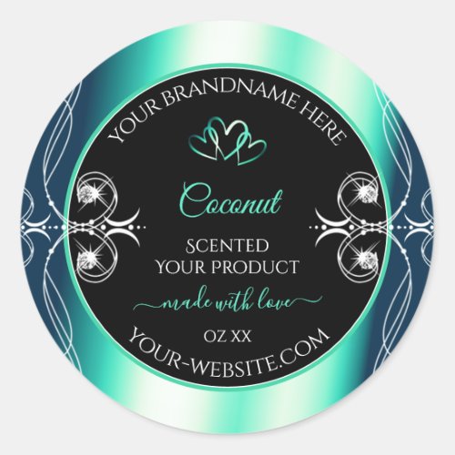 Luxury Black Teal Product Labels Diamonds Hearts