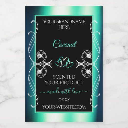 Luxury Black Teal Product Labels Diamonds Hearts