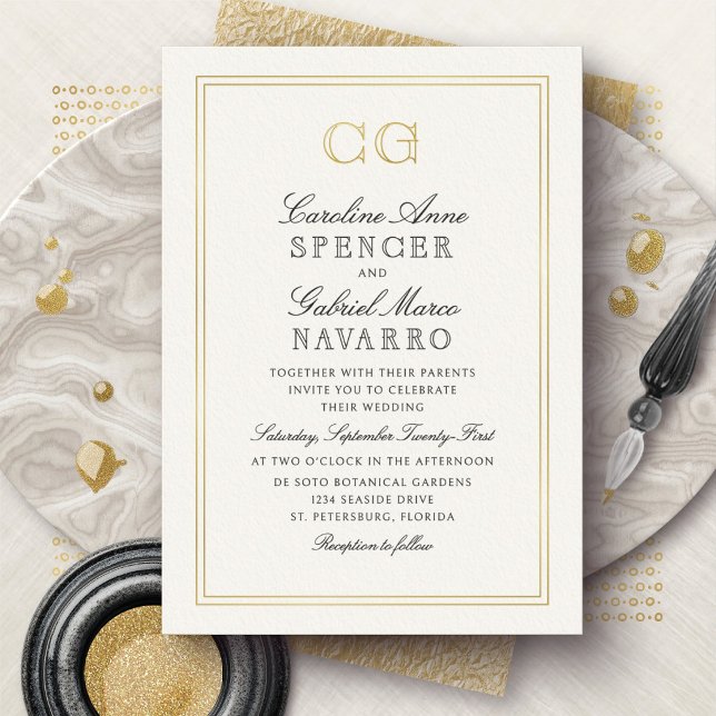Luxury Black Tie Monogram Wedding Foil Invitation (Creator Uploaded)