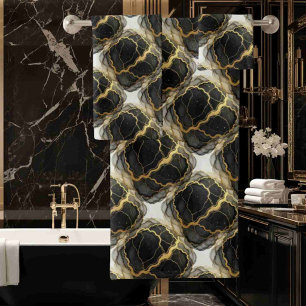 Luxury Black White and Gold Alcohol Ink Marble Bath Towel Set