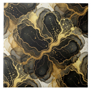 Luxury Black, White and Gold Marble Alcohol Ink Ceramic Tile