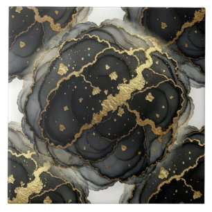 Luxury Black, White and Gold Marble Alcohol Ink Ceramic Tile