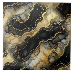 Luxury Black, White and Gold Marble Alcohol Ink Ceramic Tile
