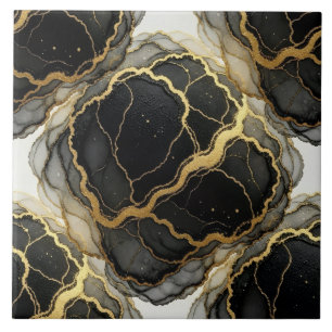 Luxury Black, White and Gold Marble Alcohol Ink Ceramic Tile
