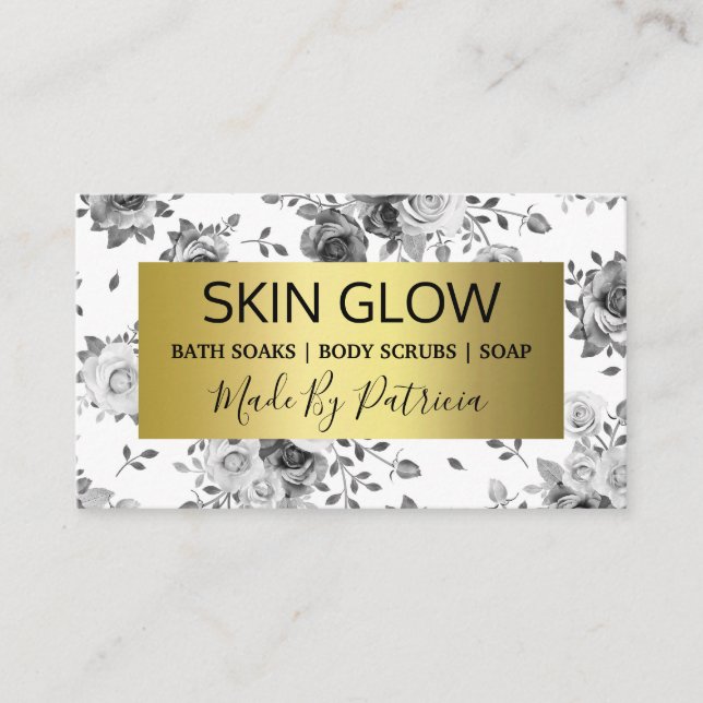 Luxury Black White Gold Handmade Spa And Beauty Business Card (Front)