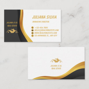 Luxury Black White Gold Real Estate Agent Card
