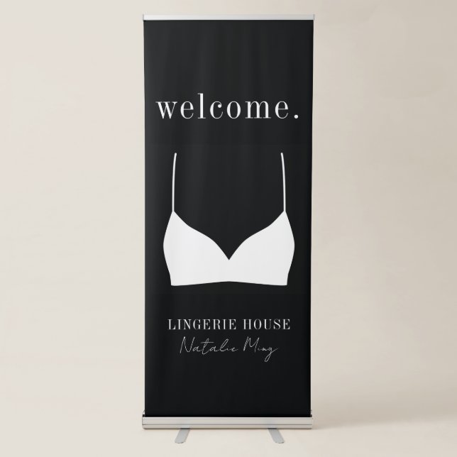 Luxury Black White Lingerie Boutique Welcome Retractable Banner (Front)