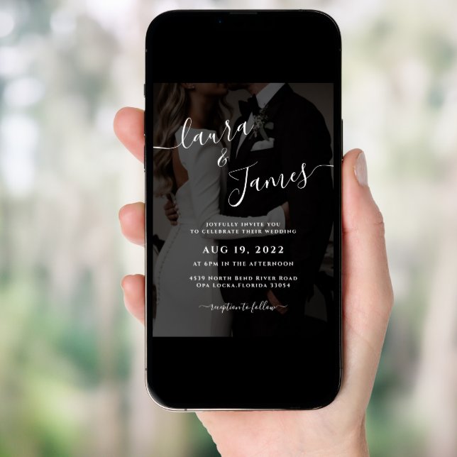 Luxury Black & White Photo QR Code Classy Wedding Invitation (Front Digital)