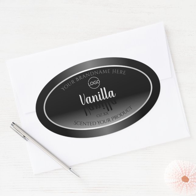 Luxury Black White Product Label Silver Frame Logo (Envelope)