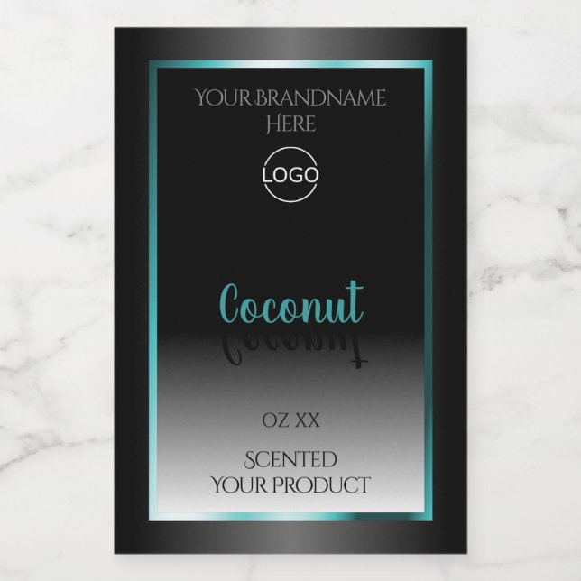 Luxury Black White Product Labels Teal Frame Logo (Single Label)