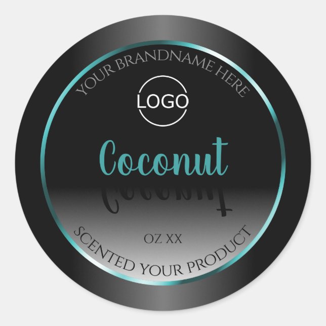 Luxury Black White Product Labels Teal Frame Logo (Front)
