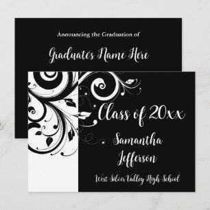 Luxury Black/White Swirl Graduation Announcement