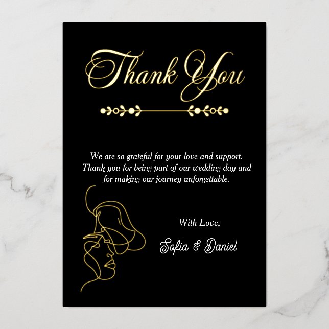 Luxury Black & White Wedding Chic Artistic Couple  Foil Invitation (Front)