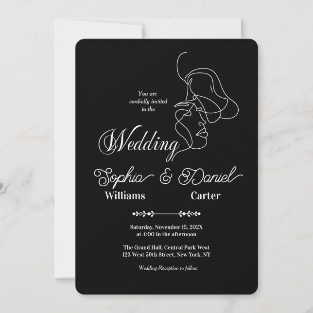 Luxury Black & White Wedding Chic Artistic Couple  Invitation (Front)