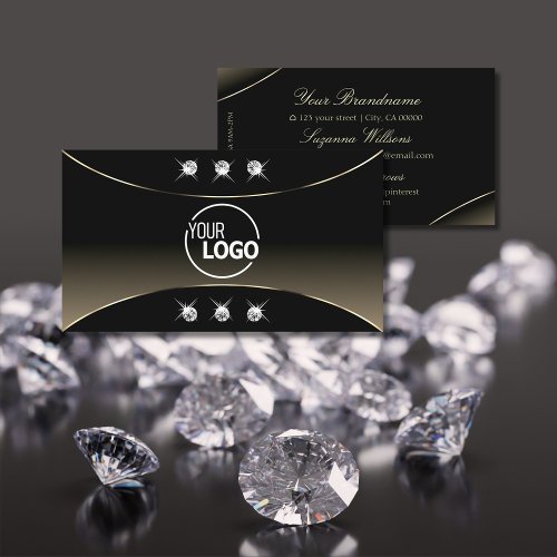 Luxury Black Whitegold Decor Diamonds and Logo Business Card