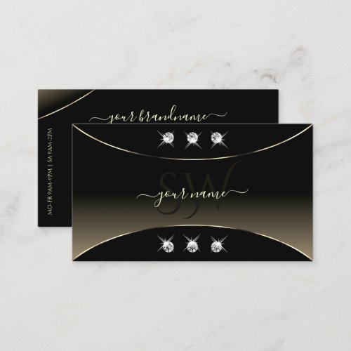 Luxury Black Whitegold Decor Diamonds and Monogram Business Card