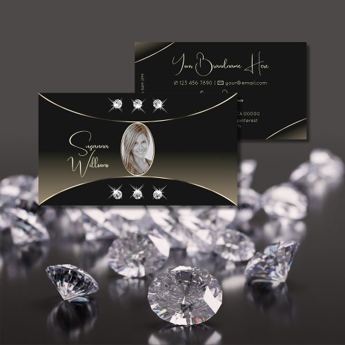 Luxury Black Whitegold Decor Diamonds and Photo Business Card