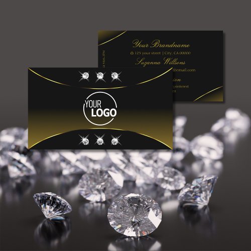 Luxury Black with Gold Decor Diamonds and Logo Business Card