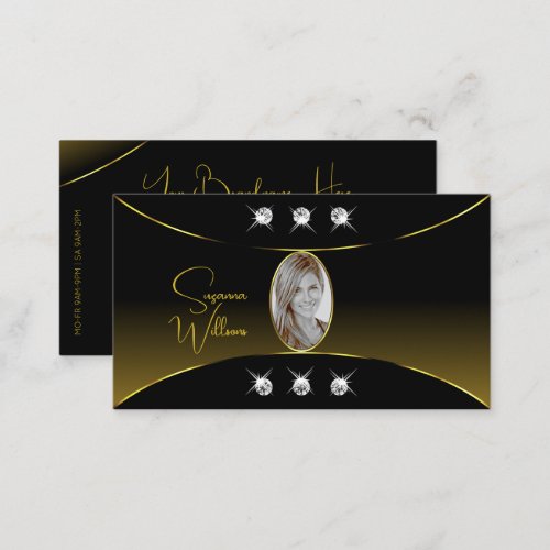 Luxury Black with Gold Decor Diamonds and Photo Business Card