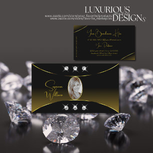 Luxury Black with Gold Decor Diamonds and Photo Business Card
