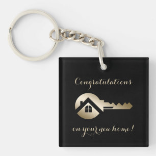 Luxury Black With Gold Key Real Estate Marketing Keychain