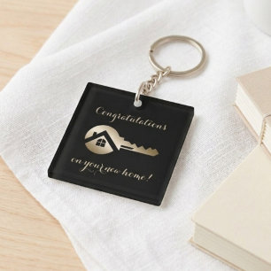 Luxury Black With Gold Key Real Estate Marketing Keychain