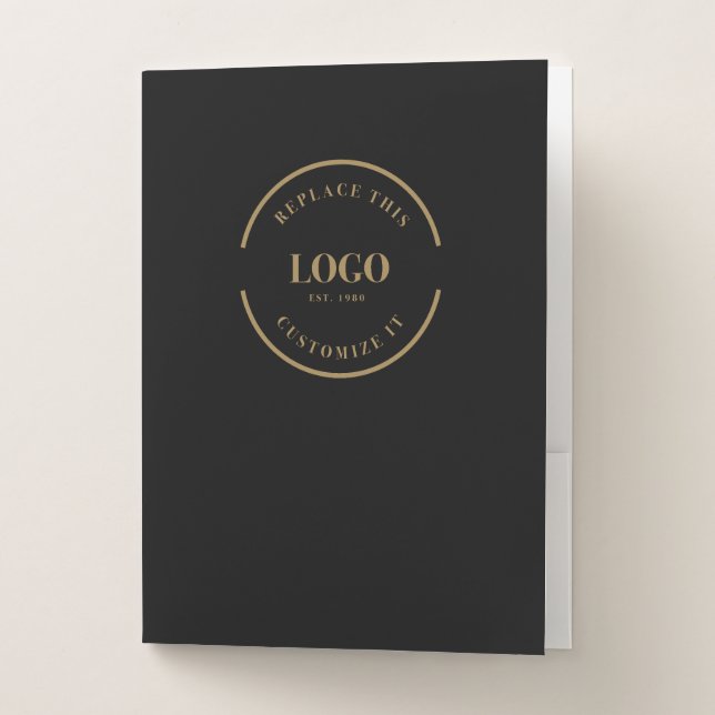 Luxury Black with Gold Logo Professional Company Pocket Folder (Front)