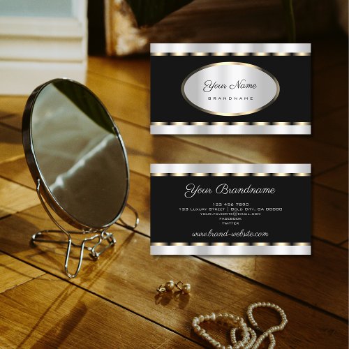 Luxury Black with Silver Effect and Gold Border Business Card