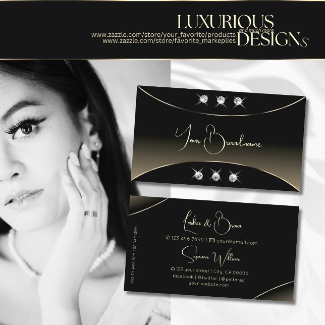 Luxury Black with Whitegold Decor Sparkle Diamonds Business Card (Creator Uploaded)