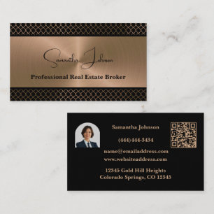 Luxury Blk Copper QR Code Real Estate Business Card
