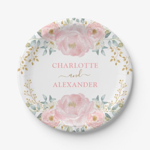 Luxury Bloom  Soft Pink Watercolor Floral Wedding Paper Plates