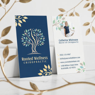 Luxury Blooming Chiropractor Spine Logo Photo Foil Business Cards
