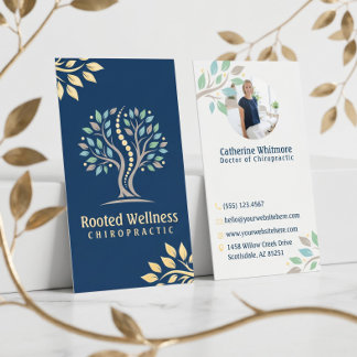 Luxury Blooming Chiropractor Spine Logo Photo Foil Business Cards