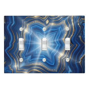Luxury Blue Agate and Gold Starburst Abstract Light Switch Cover