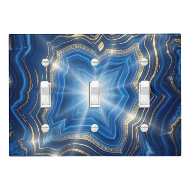 Luxury Blue Agate and Gold Starburst Abstract Light Switch Cover (In Situ)
