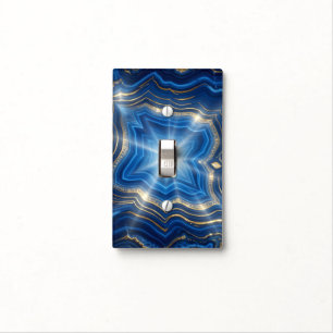 Luxury Blue Agate and Gold Starburst Abstract Light Switch Cover
