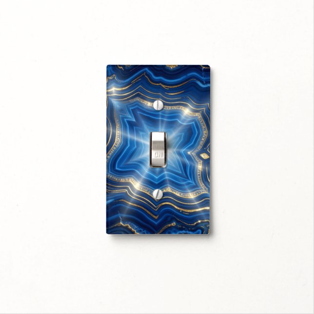 Luxury Blue Agate and Gold Starburst Abstract Light Switch Cover (In Situ)