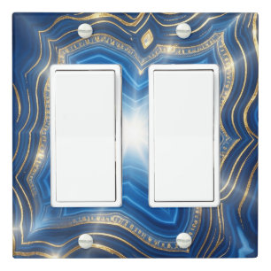 Luxury Blue Agate and Gold Starburst Abstract Light Switch Cover