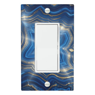Luxury Blue Agate and Gold Starburst Abstract Light Switch Cover