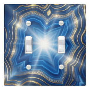 Luxury Blue Agate and Gold Starburst Abstract Light Switch Cover