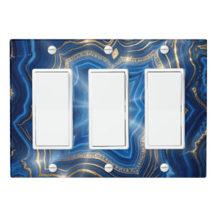 Luxury Blue Agate and Gold Starburst Abstract Light Switch Cover