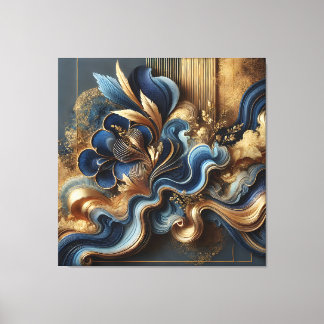 Luxury Blue and Gold Abstract Canvas | Modern Wall Print