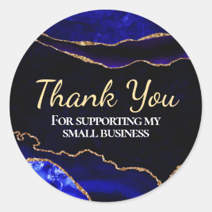 Luxury Blue and Gold Glitter Agate Business Classic Round Sticker