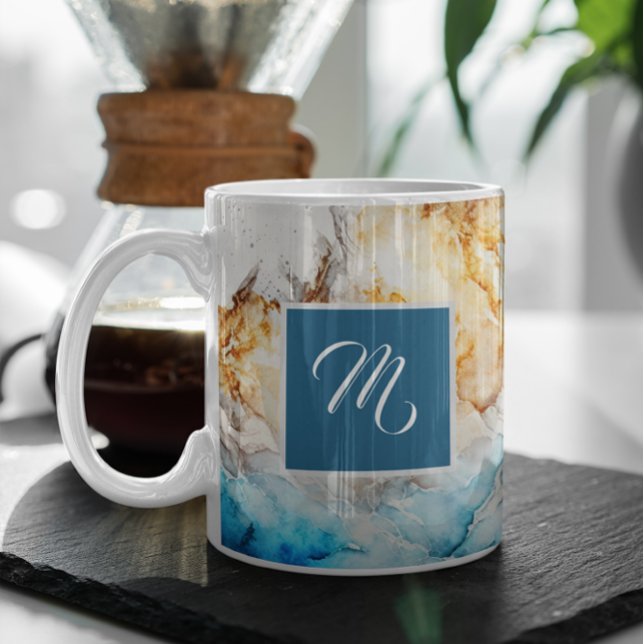 Luxury Blue And Gold Marble Custom Name Coffee Mug (Creator Uploaded)